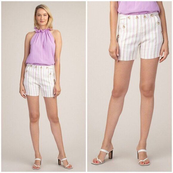 💕TRINA TURK💕 Lyric Theatre Twill Short ~ Tequila Sunrise Striped Print 12 NWT - Picture 1 of 15